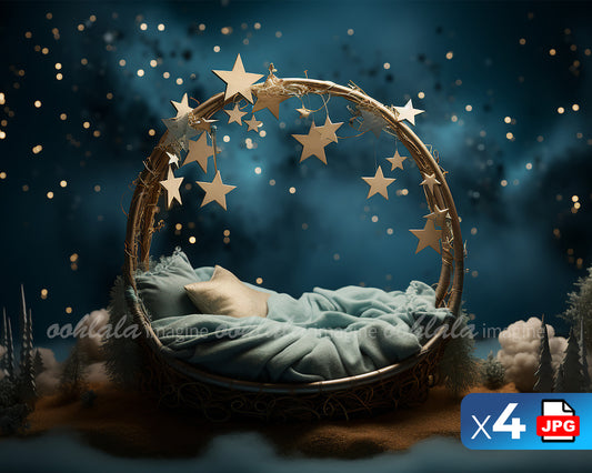 Starry Night Newborn Digital Backdrop Set of 4