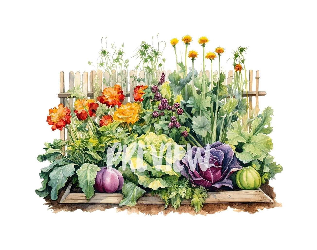 Watercolor Garden Bed Clipart