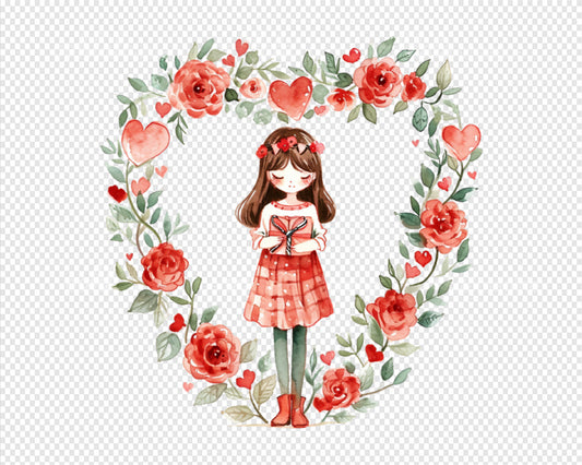 Girls Valentine Watercolor Illustration