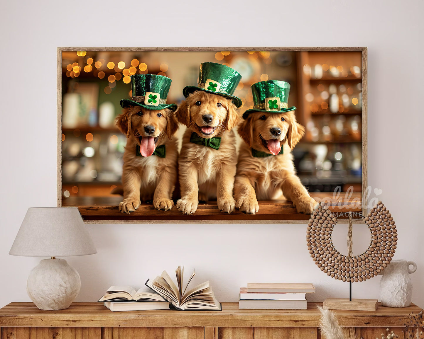 Adorable Golden Retriever St. Patrick's Day Frame TV Art Wallpaper