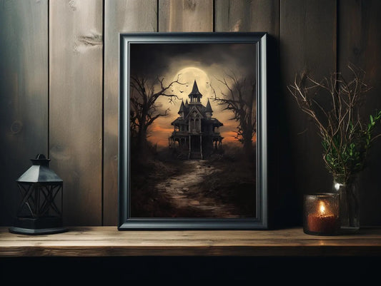 Haunted House Halloween Art Print Poster