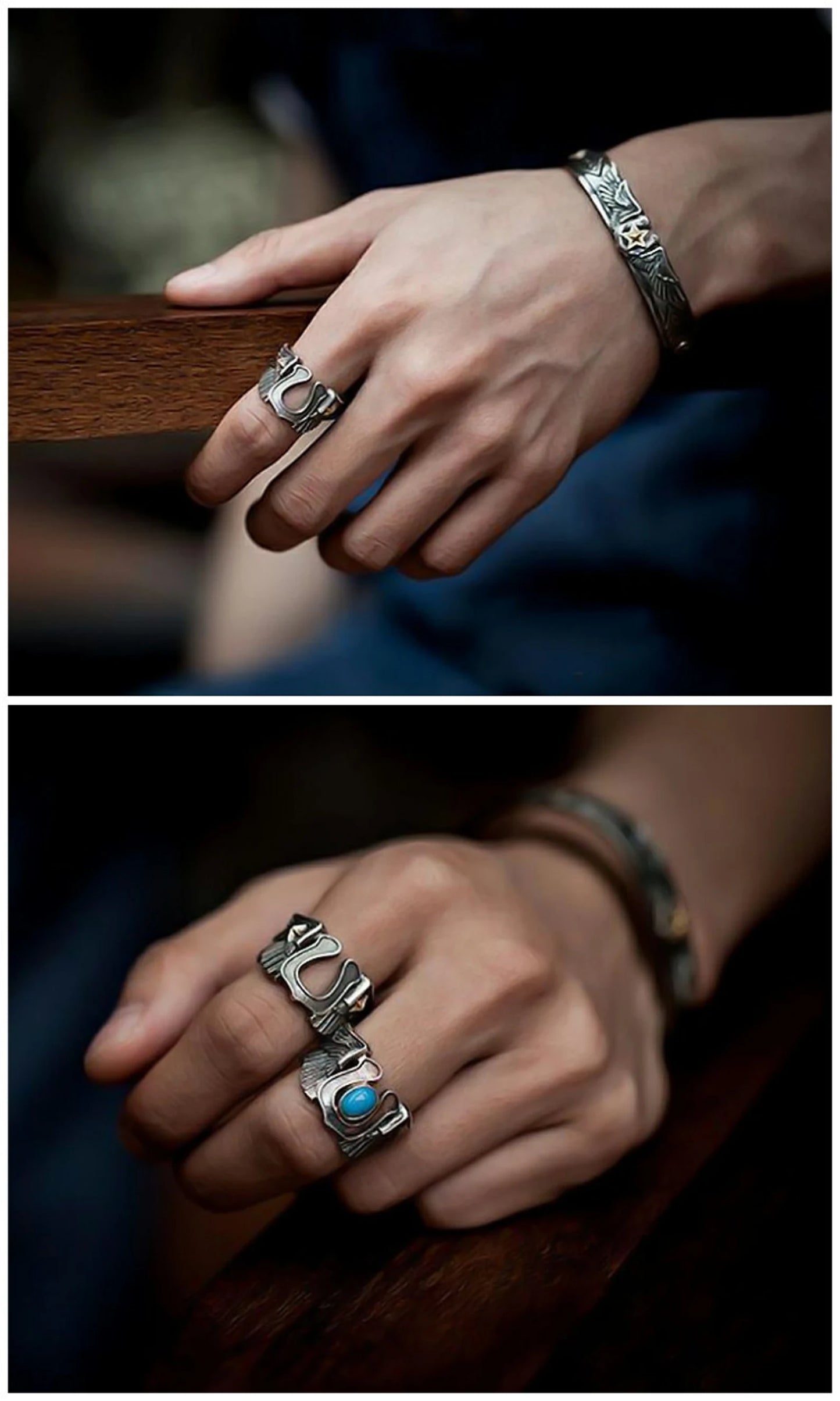 Horseshoe Ring, Angel Wings Ring 18K Gold Star