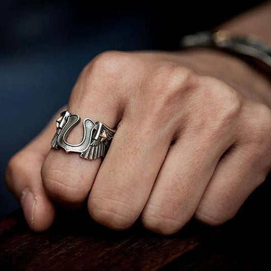 Horseshoe Ring, Angel Wings Ring 18K Gold Star