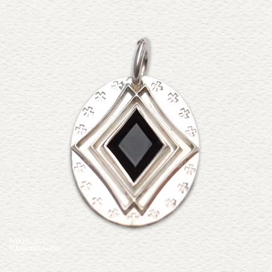 Gothic Pendant, Geometric Minimalist Pendant, Onyx Rhombus Pendant, Medieval Jewelry, Lucky Jewelry Gift for Him, Gift for Her, Couples Gift
