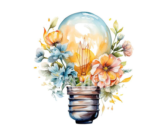 Watercolor Floral Lightbulb Clipart