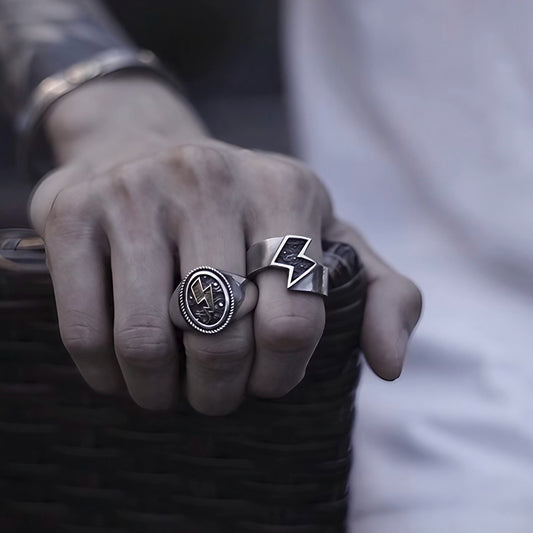 Lightning Bolt Storm Cloud Minimalist Ring Handmade Jewelry Thunderbolt Gift for Him, Couple Rings, Partner Gifts, Self-gifting