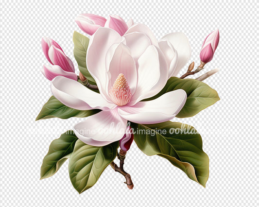 Watercolor Pink Magnolia Clipart