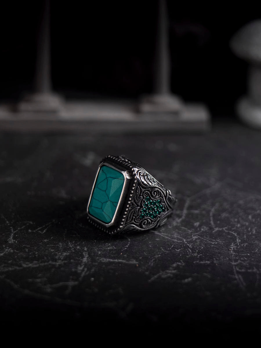 Medieval Signet Ring with Gemstone, 316L Stainless Steel Regal Turkish Inspired