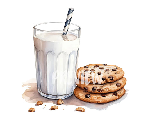 Watercolor Milk and Cookies Clipart