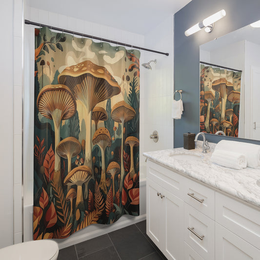 Mushroom Forest Shower Curtain Art Deco Illustration Bathroom Decor
