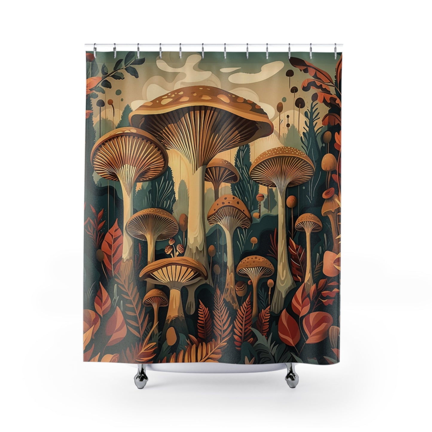 Mushroom Forest Shower Curtain Art Deco Illustration Bathroom Decor