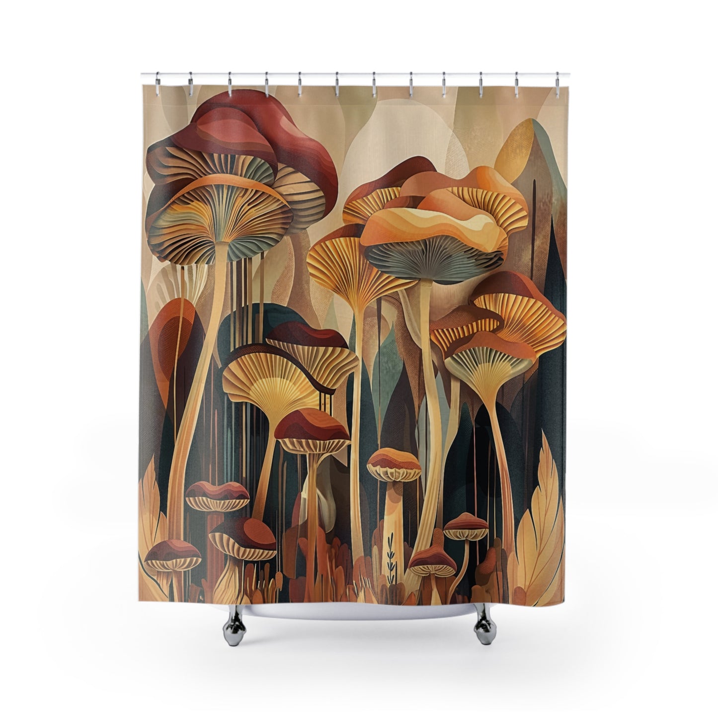 Mushroom Forest Shower Curtain Art Deco Inspired Bathroom Decor