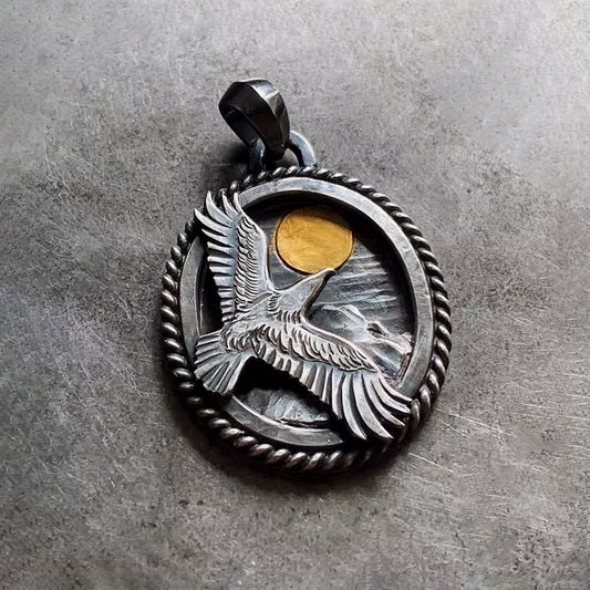 Eagle Launching Rising Sun in 24K AU999 Gold Pendant