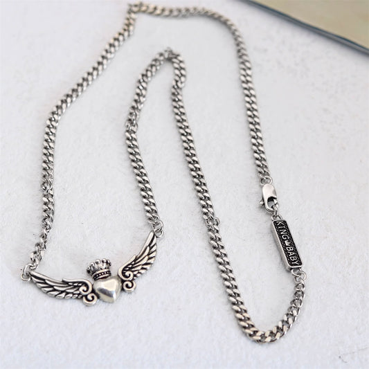 Angel Wing Crown Heart Necklace