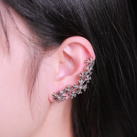 Multi Cross Floral Studs Ear Sleeve Cuff Earrings