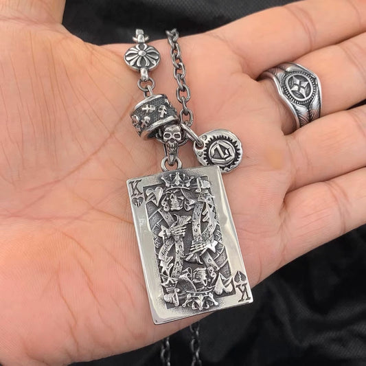 Skull King Poker Card Pendant Setup Necklace