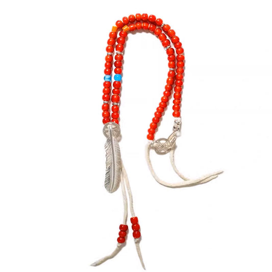 Silver Feather Red Beads Set Up Necklace