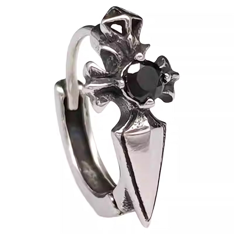 Gothic Cross Huggie Earrings | Stainless Steel