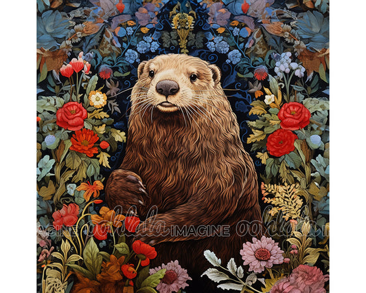 Sea Otter in Floral Garden Digital Art Download