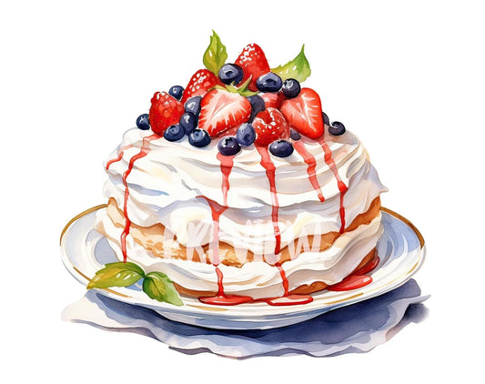 Watercolor Pavlova Cake Clipart