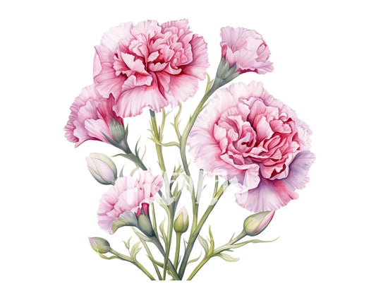 Watercolor Pink Carnation Clipart - Birth Flower January