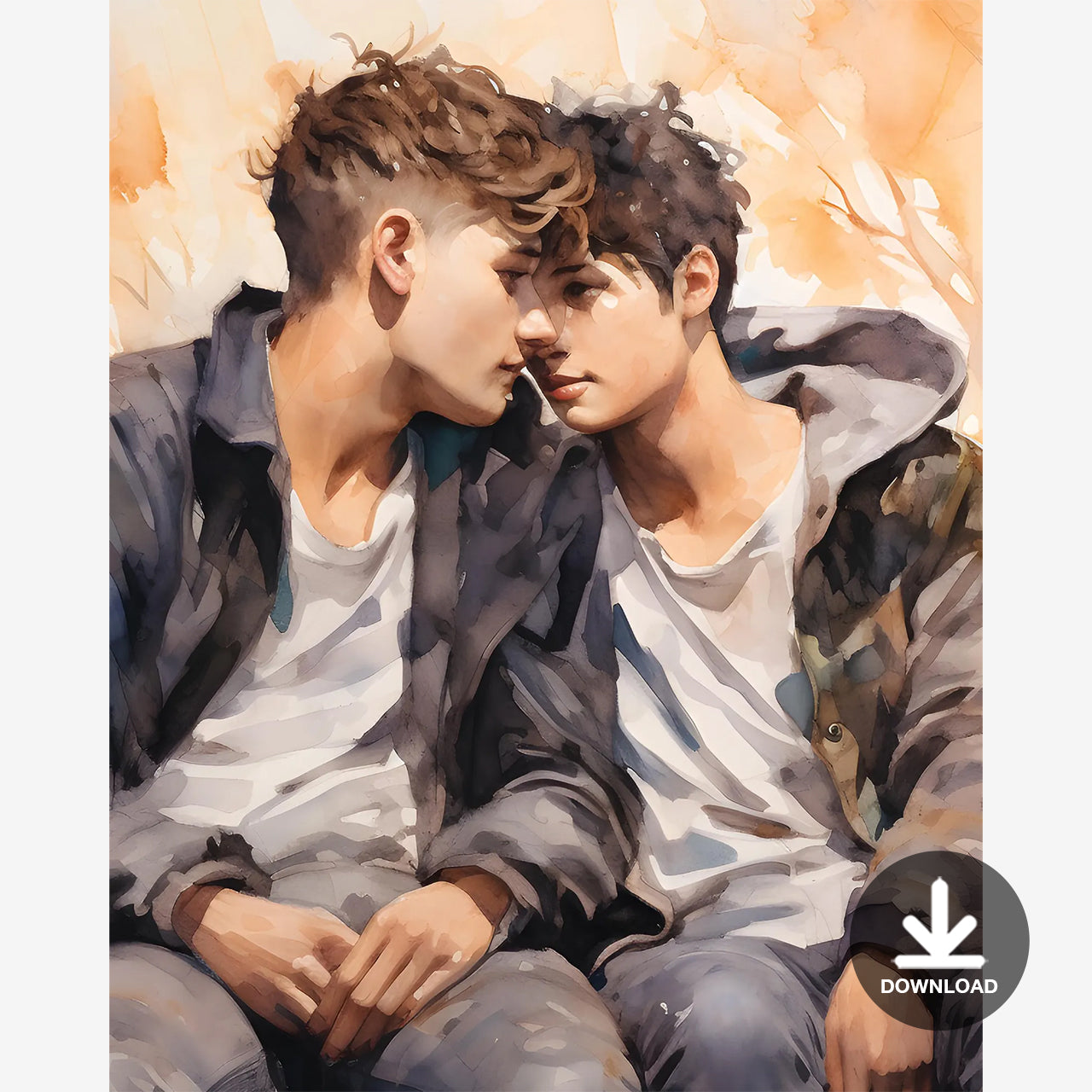 Gay Romance Boys Love Watercolor Art | Digital Download