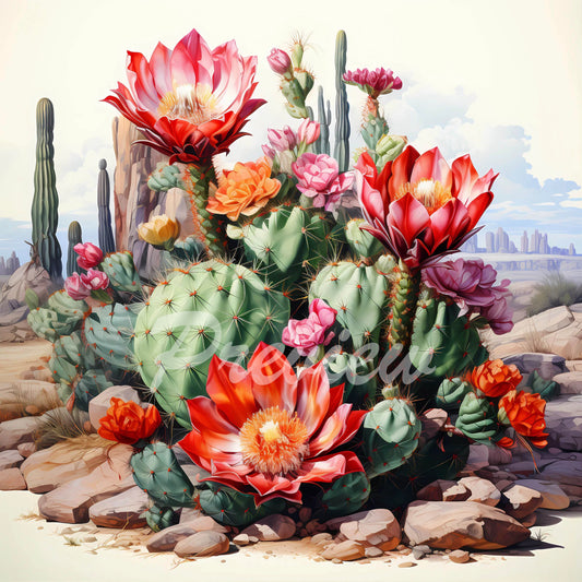 Cactus in Desert Watercolor Digital Download