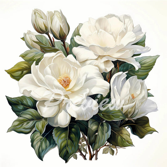 Gardenia Flowers Watercolor Digital Download