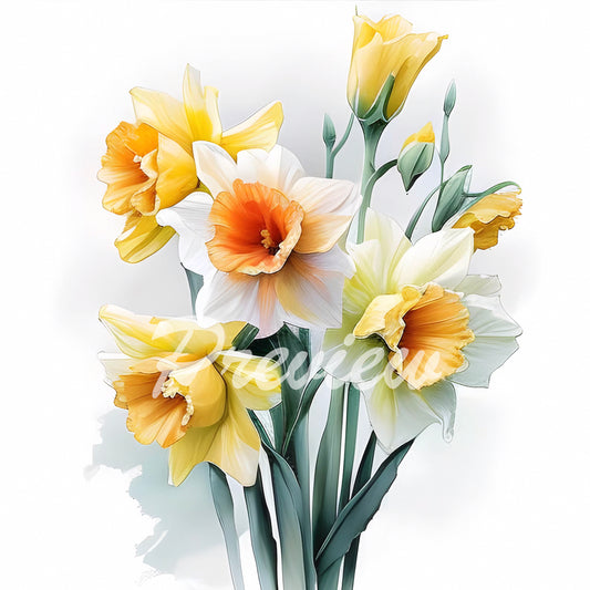 Daffodil Flowers Watercolor Digital Download