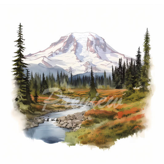 Mount Rainier National Park Watercolor Digital Download