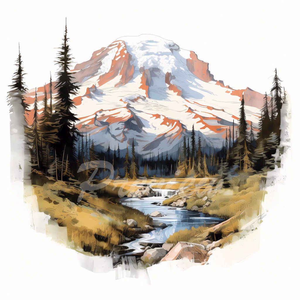 Mount Rainier National Park Watercolor Digital Download
