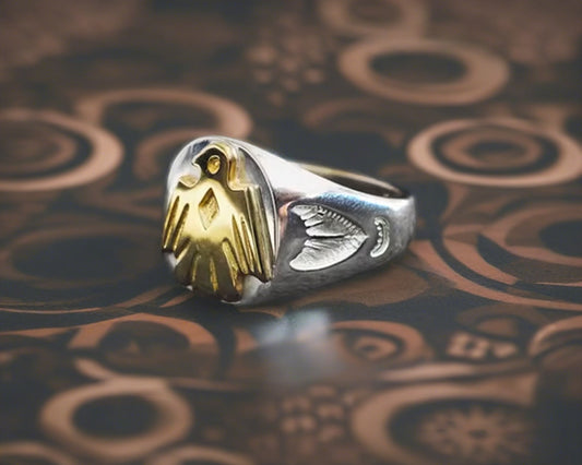 Rounded Signet Ring, Thunderbird Eagle Stamp Ring