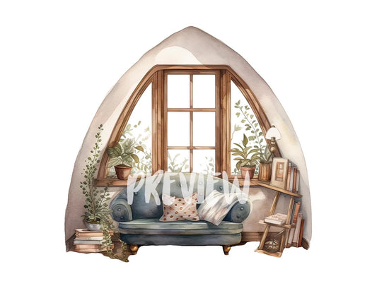 Watercolor Reading Nook Clipart