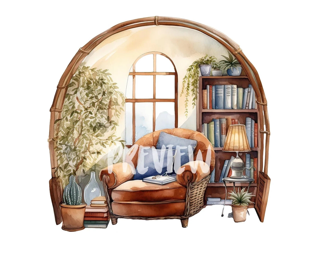 Watercolor Reading Nook Clipart