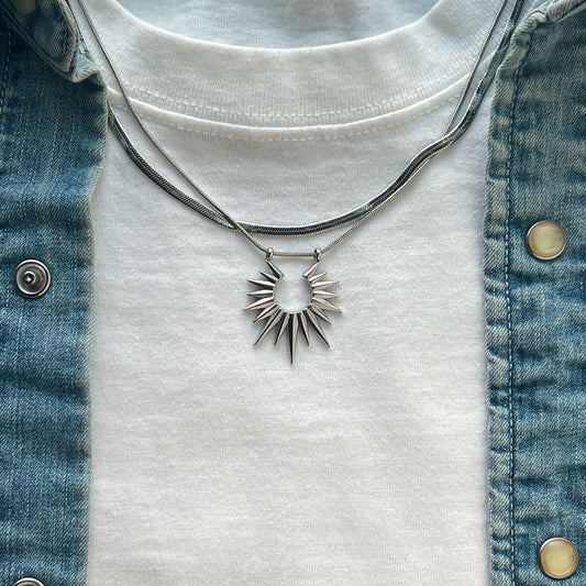 Sunburst Layered 2 in 1 Necklace, Instagram, Kpop, TikTok Street Style Necklace