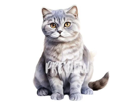 Watercolor Scottish Fold Cat Clipart