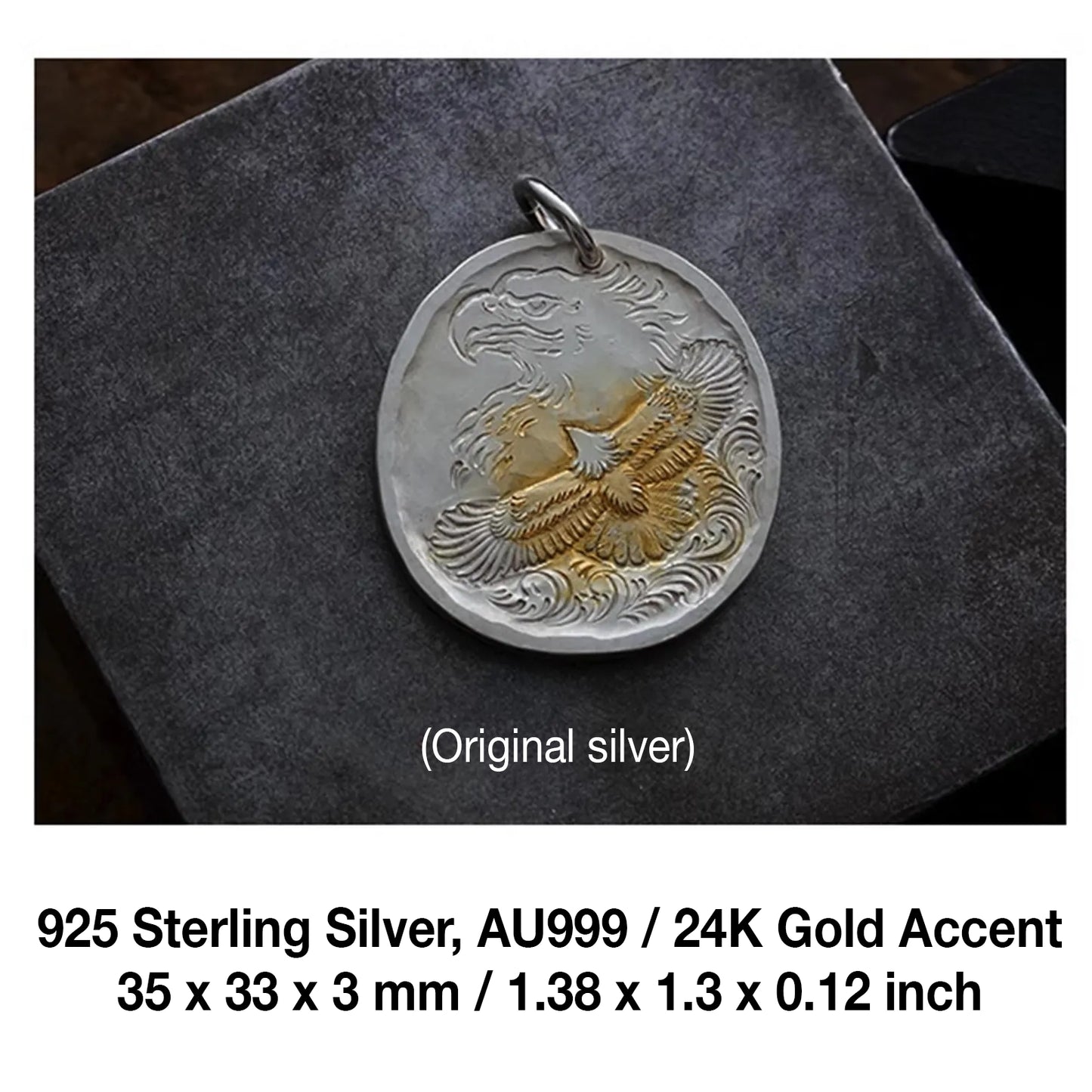 Silver Eagle Medallion Pendant with AU999 24K Gold Accent