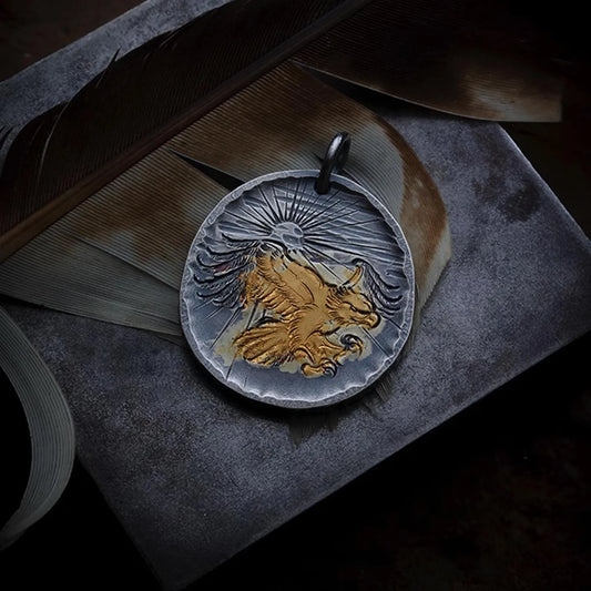 Silver Bald Eagle Medallion Pendant with 24k Gold Accent