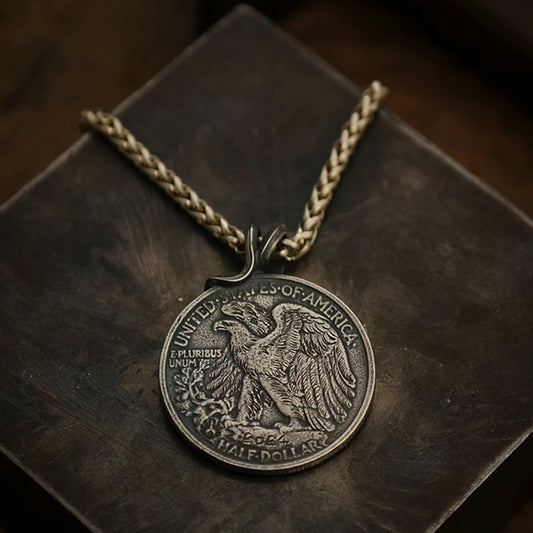 Bald Eagle Pendant with 18K Gold Accent, Walking Liberty Half Dollar Reverse