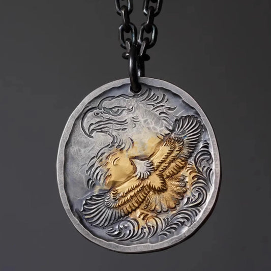 Silver Eagle Medallion Pendant with AU999 24K Gold Accent