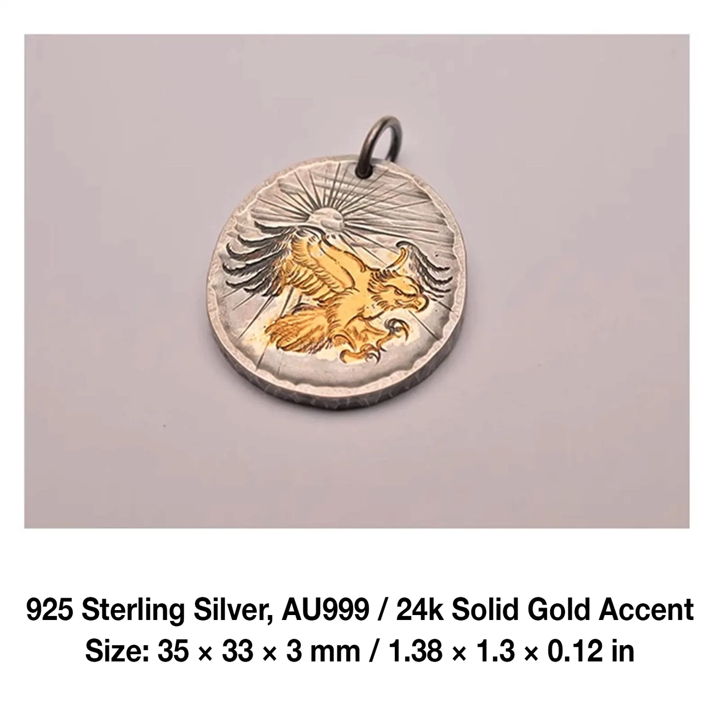 Silver Bald Eagle Medallion Pendant with 24k Gold Accent