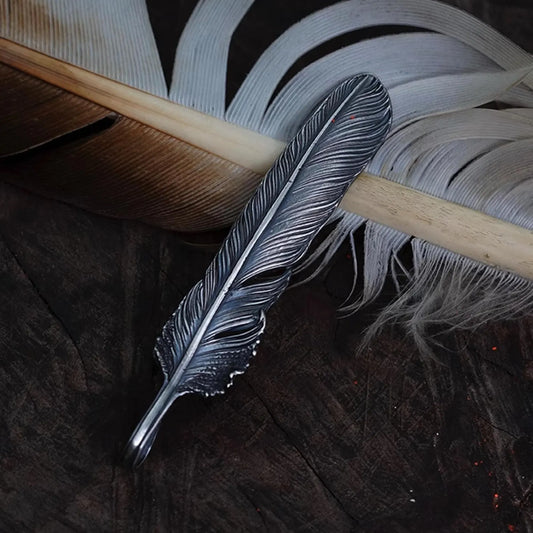 Rustic Silver Feather Pendant, Nature-Inspired Nirvana Series