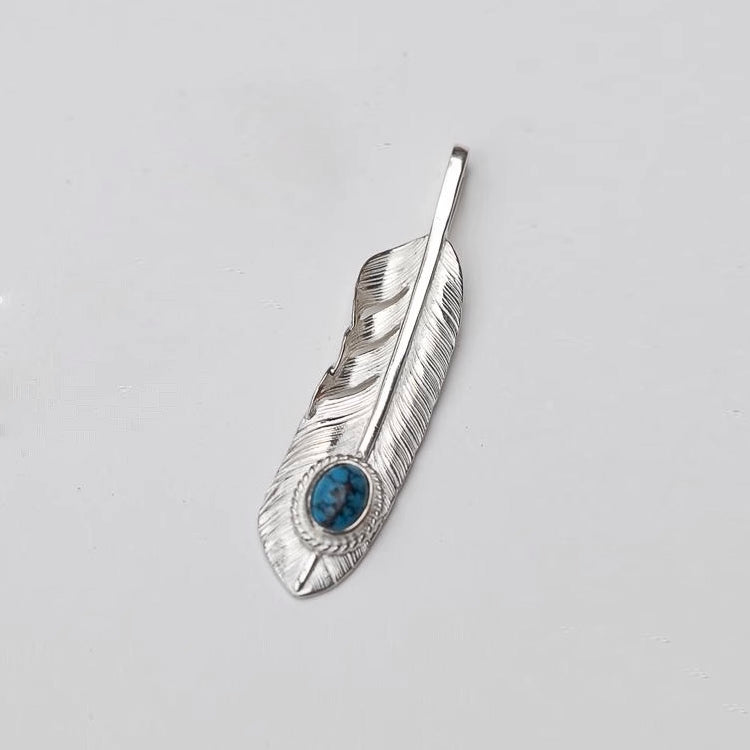 Silver Feather with Turquoise Top/Tip Pendant