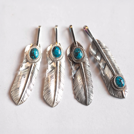 Silver Feather with Turquoise Top/Tip Pendant