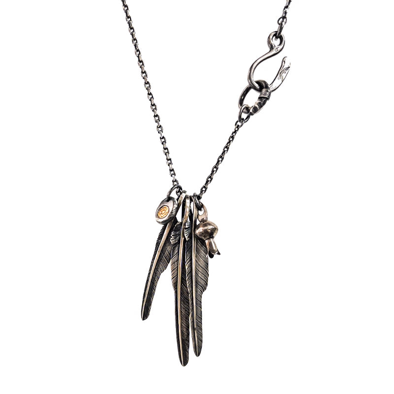 Silver Feather Setup 24K Gold (AU999) Accent Necklace Navajo Inspired