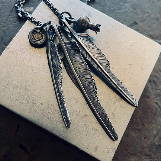 Silver Feather Setup 24K Gold (AU999) Accent Necklace Navajo Inspired