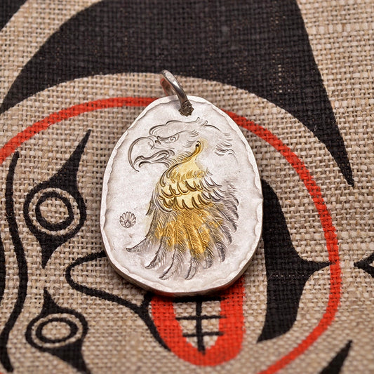 Eagle Medallion Pendant with AU999 24k Gold Accent Bald Eagle Pendant