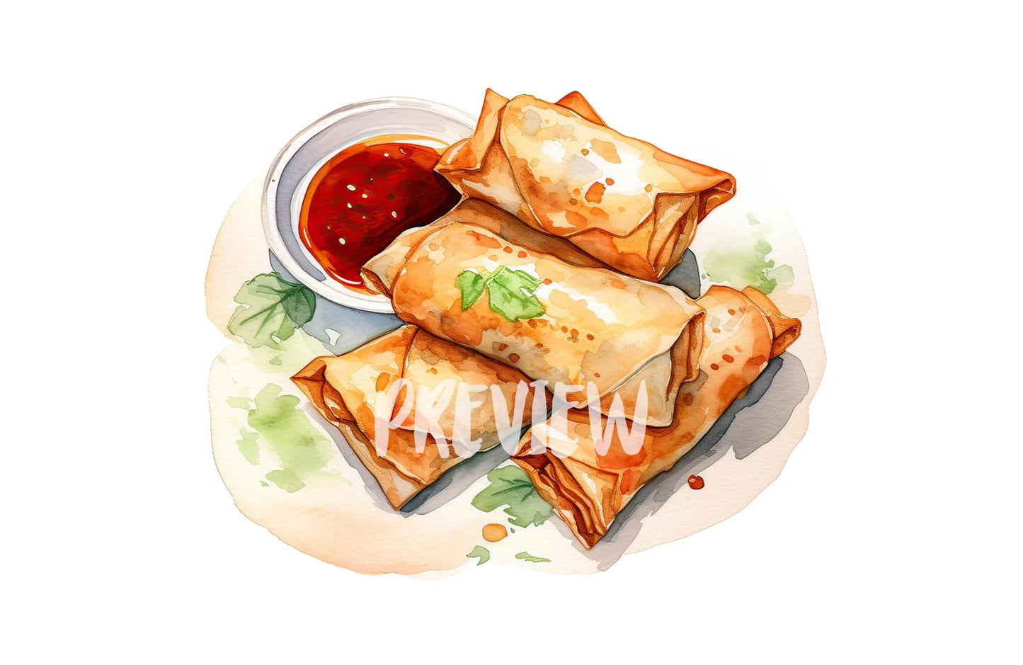 Watercolor Spring Rolls Clipart
