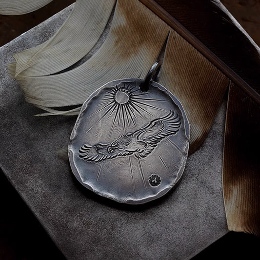 Silver Eagle Medallion Pendant, Handmade Hawk Silver Pendant
