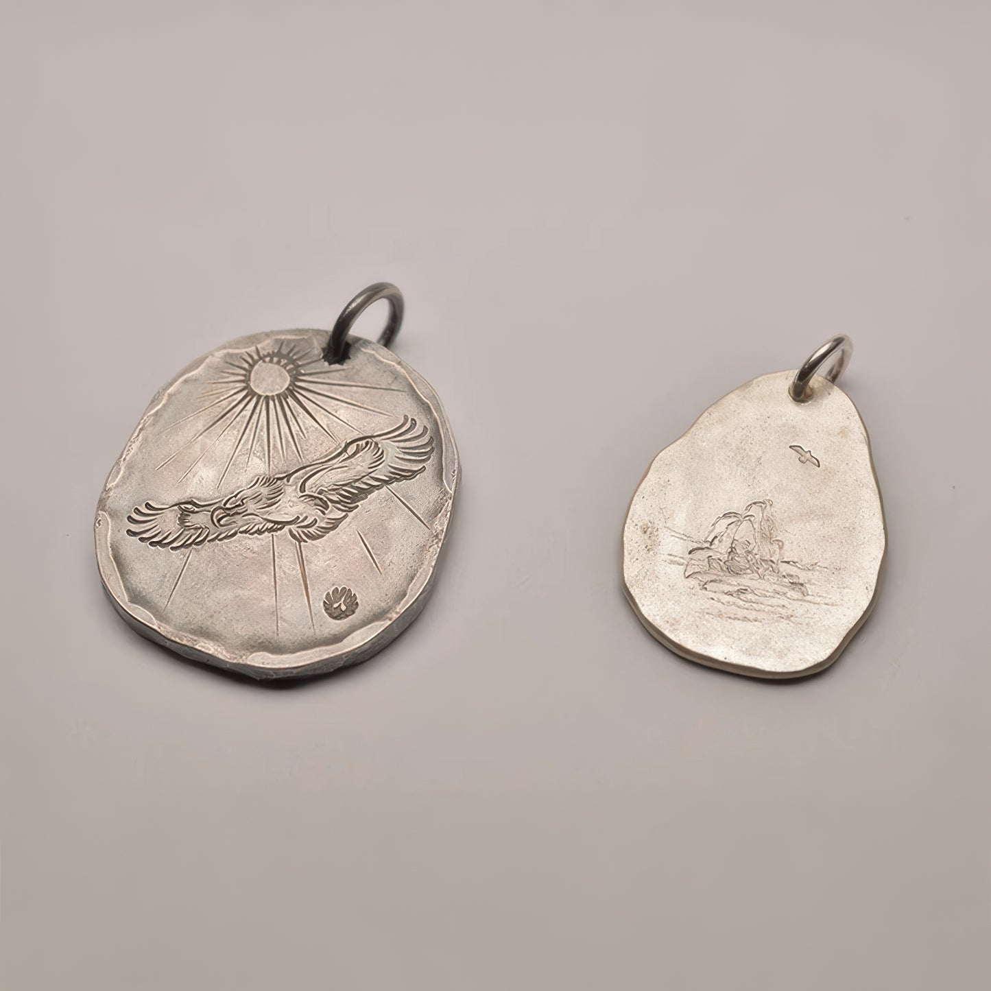 Silver Hawk Oval Medallion Pendant Eagle Pendant